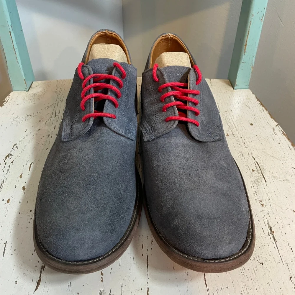 Vintage Shoe Company Mens Grey Red Laces Suede Derby Shoes USA Size 11.5 M
